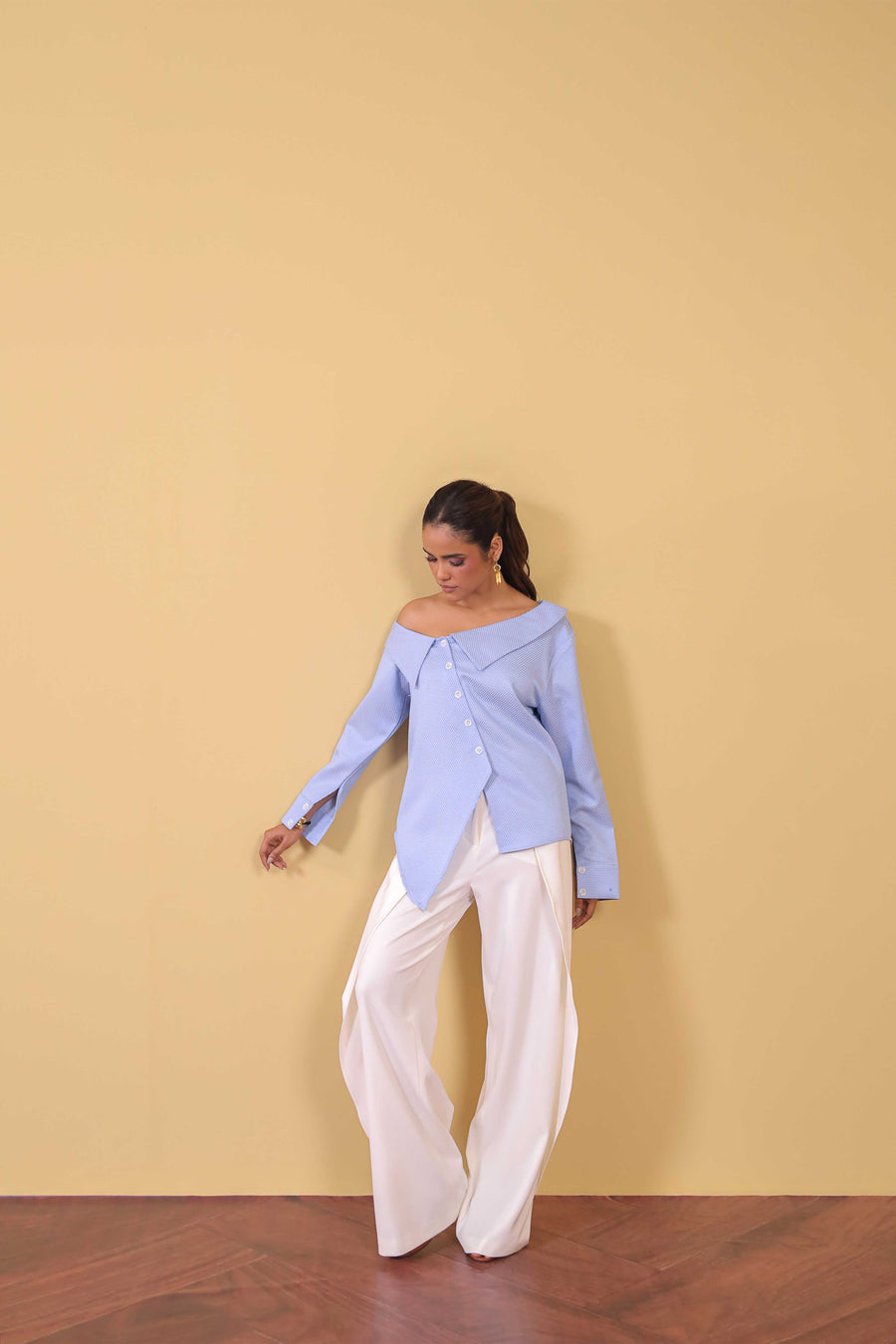 Powder Blue Off-Shoulder Shirt
