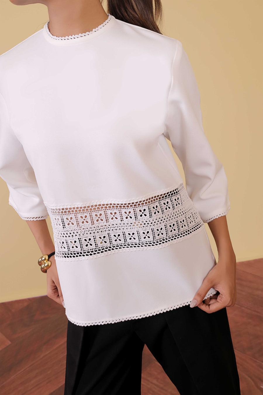 White Lace Panel Top
