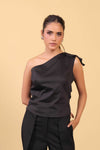Black Shoulder Frill Top