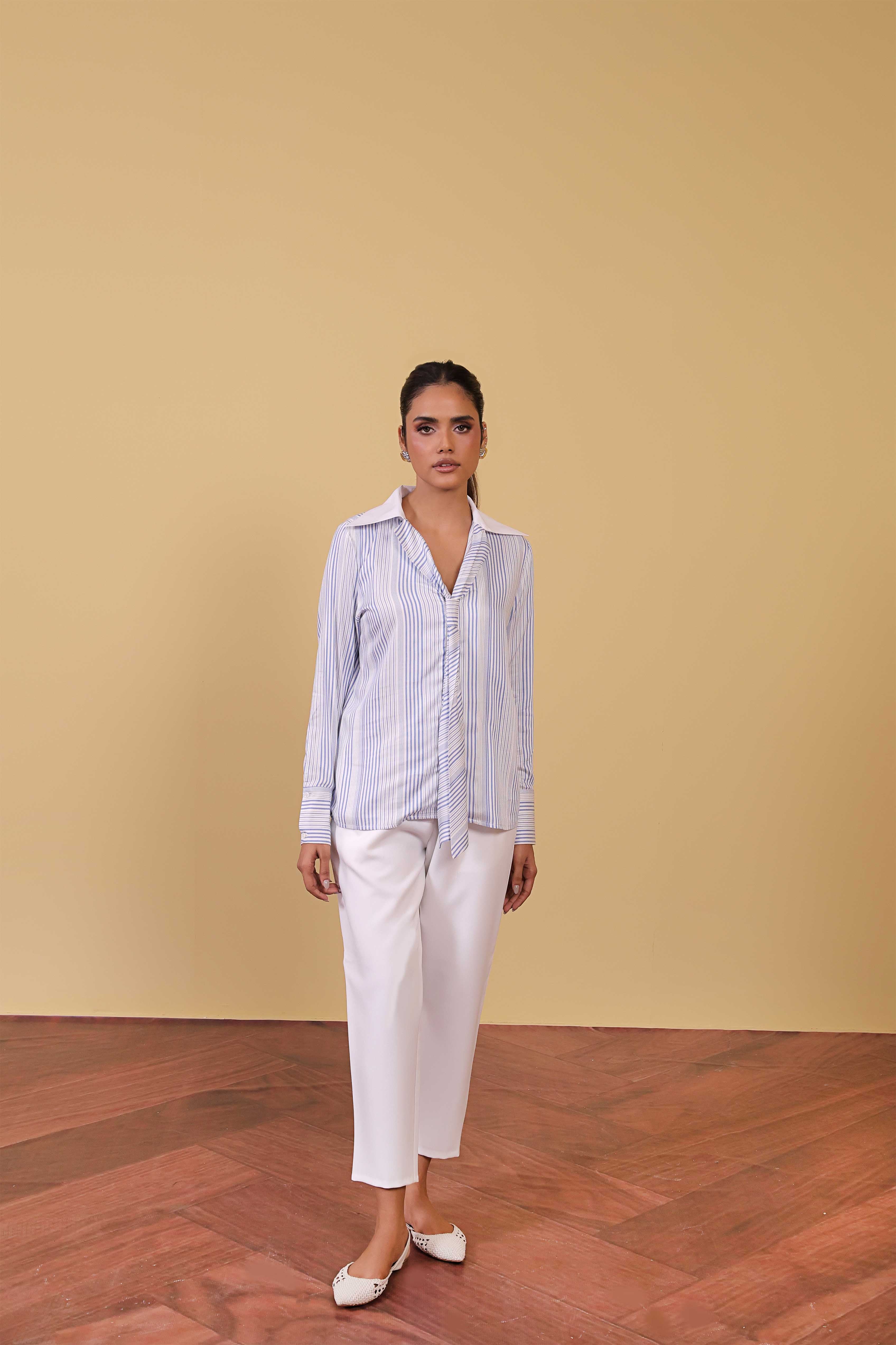 Classic Stripe Necktie Blouse