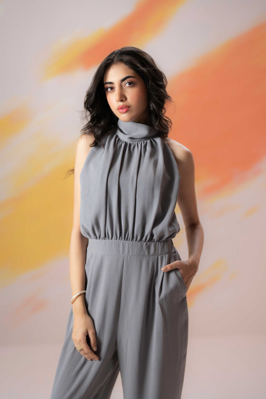 Grey Halter Collar Jumpsuit