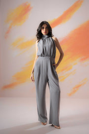 Grey Halter Collar Jumpsuit