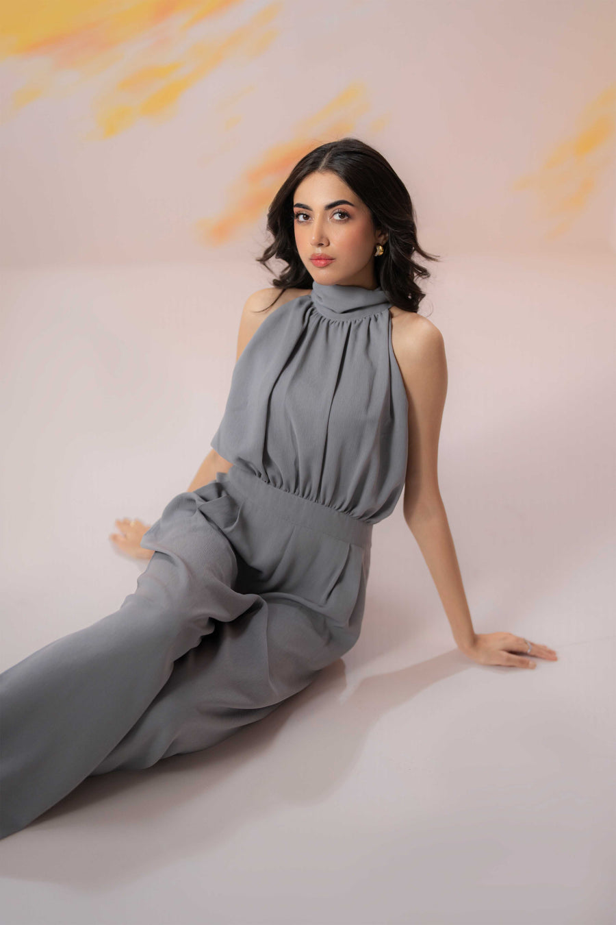 Grey Halter Collar Jumpsuit