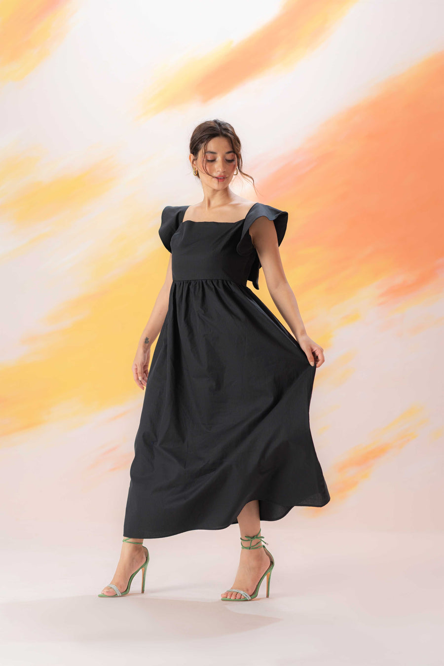 Black Textured Ruffle Sleeve Dress – 4andco Black Textured Ruffle Sleeve Dress – 4andco