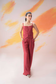 Red Pleated Flared Trouser