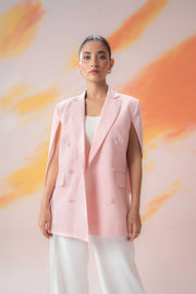 Pink Double Breasted Cape Blazer