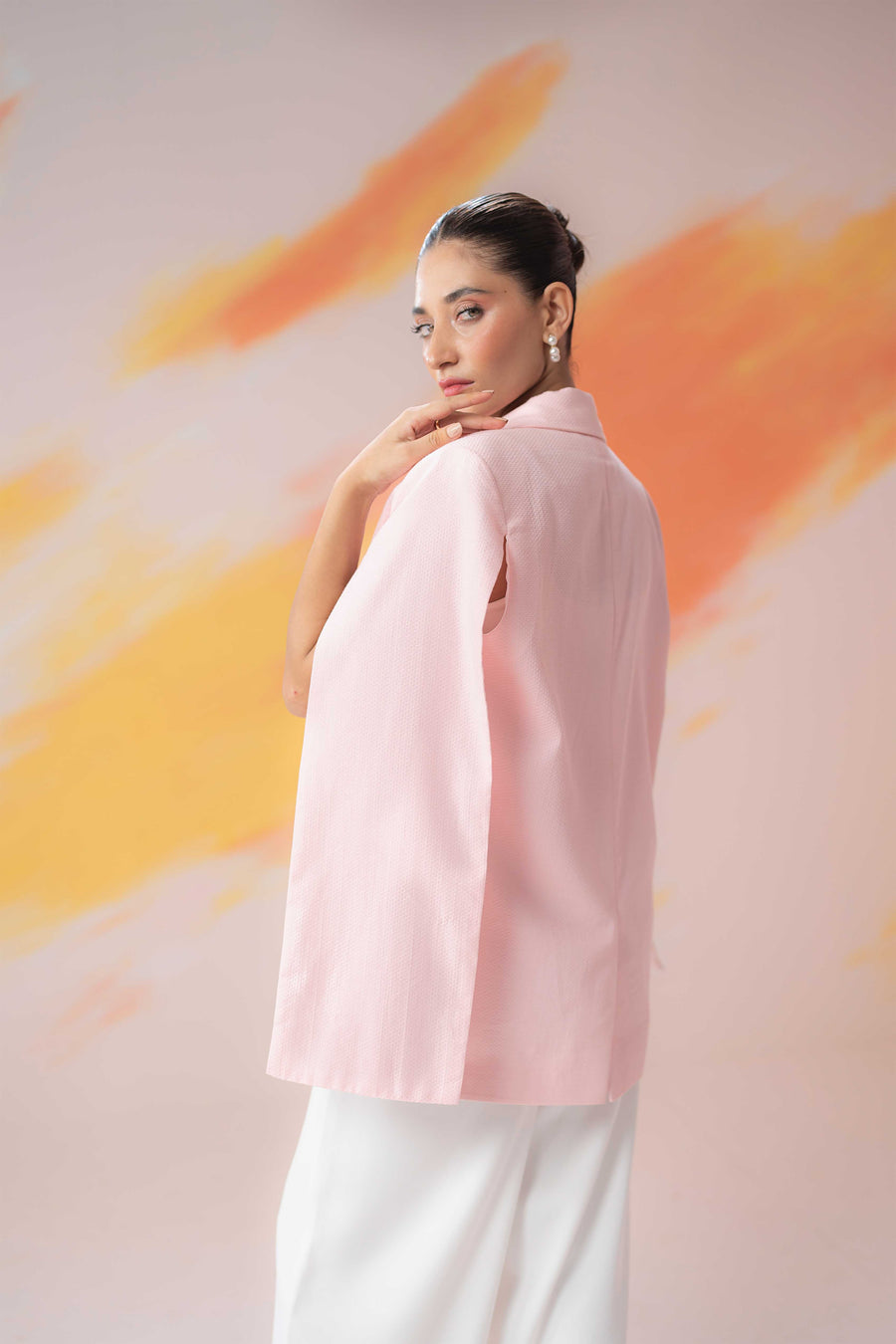 Pink Double Breasted Cape Blazer