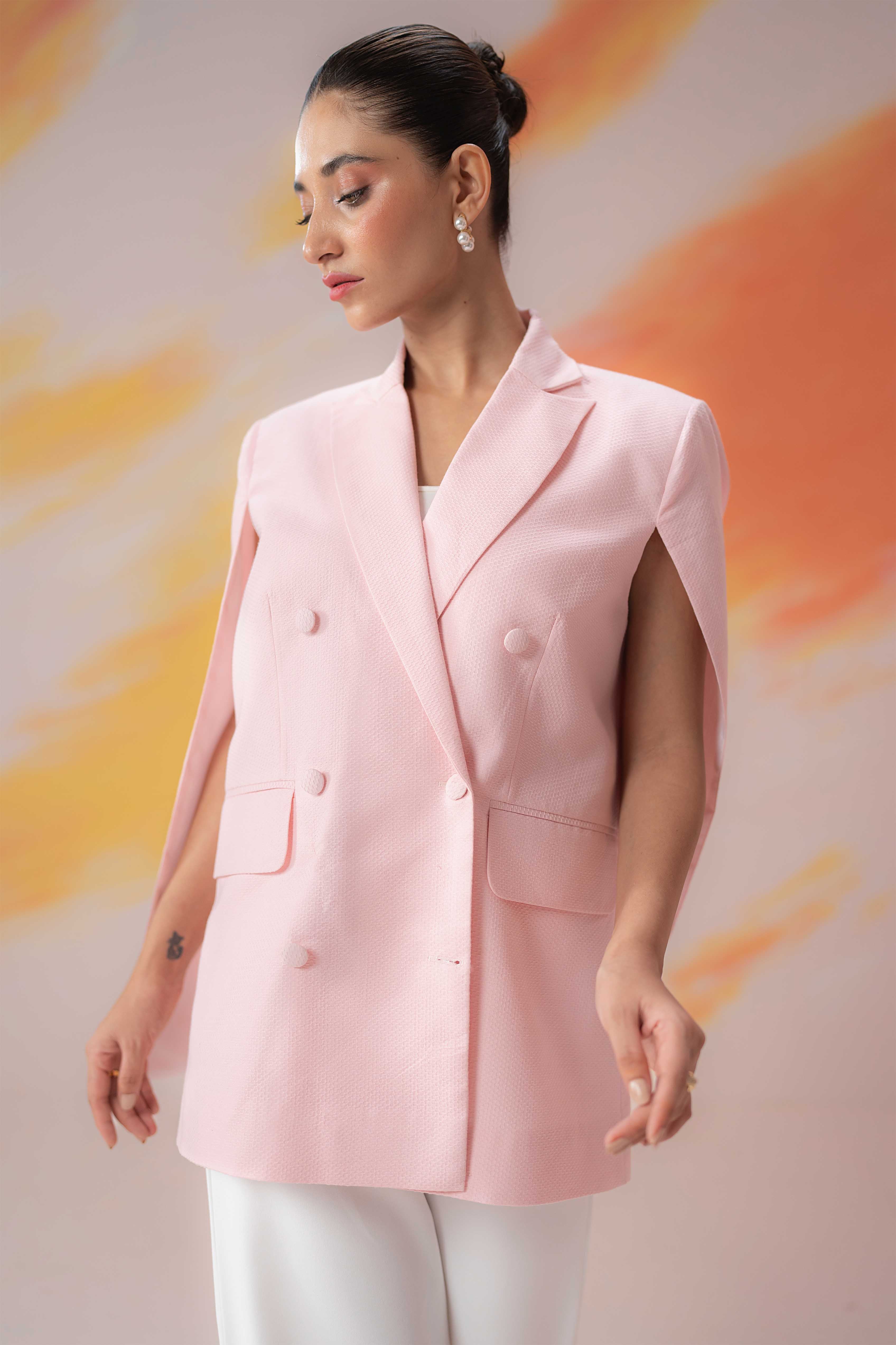 Pink Double Breasted Cape Blazer 4andco