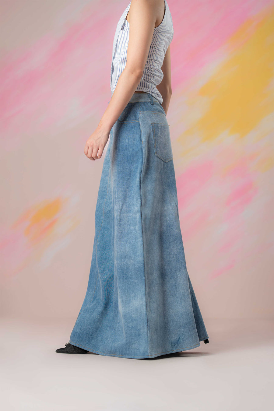 Distressed Maxi Denim Skirt