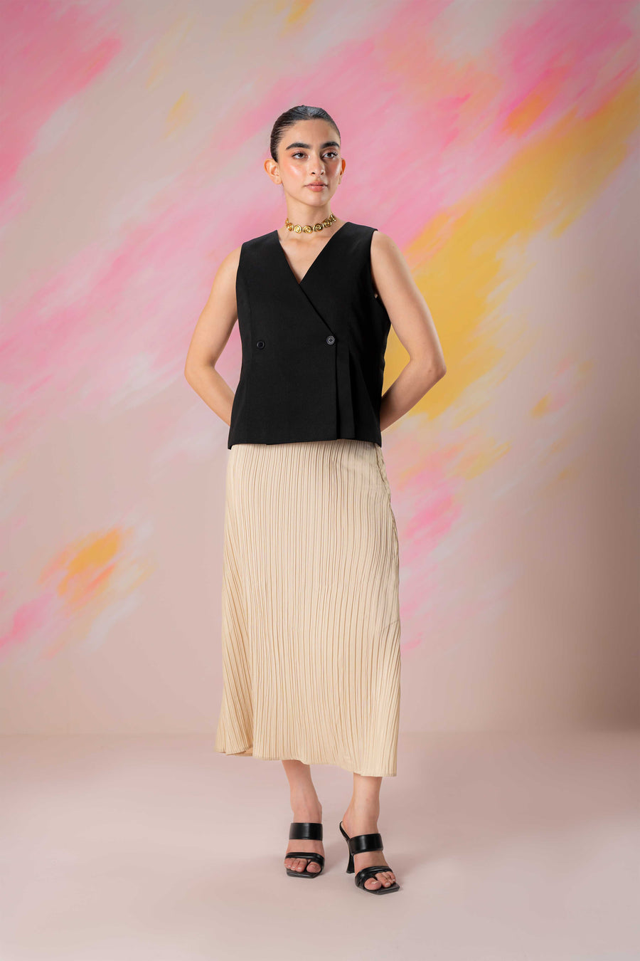 Tan Pleated Skirt