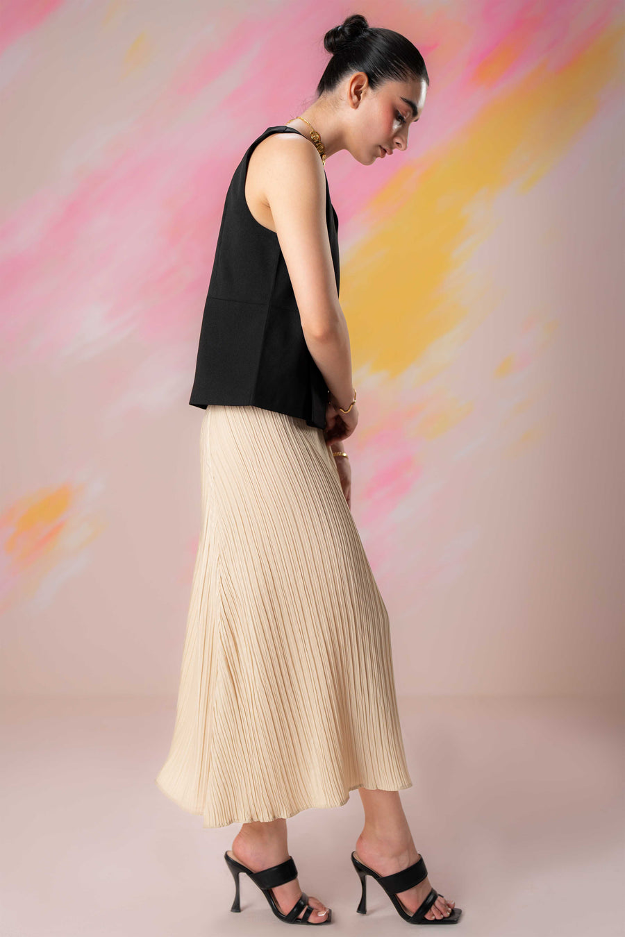 Tan Pleated Skirt