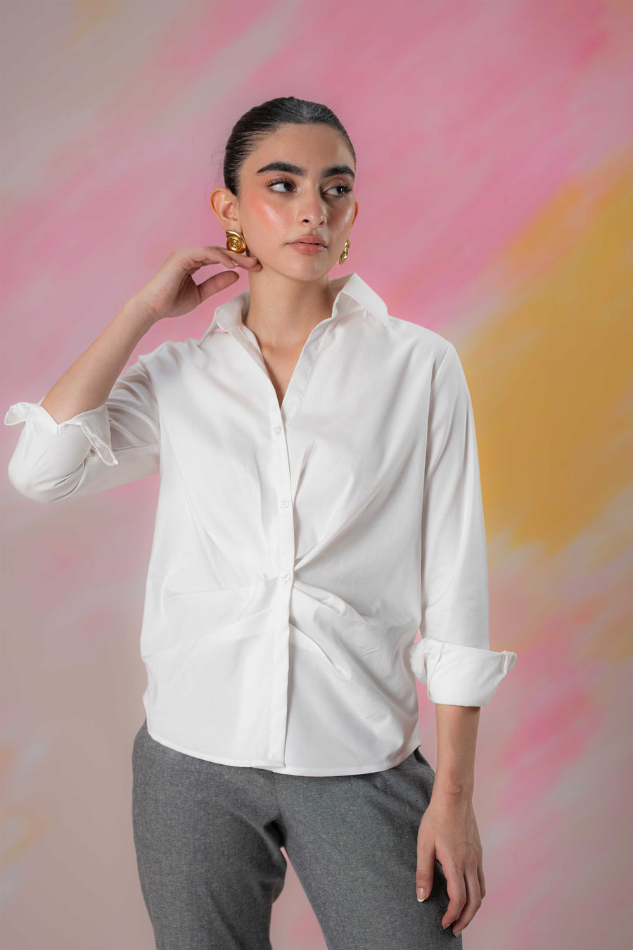 White Gathered Shirt