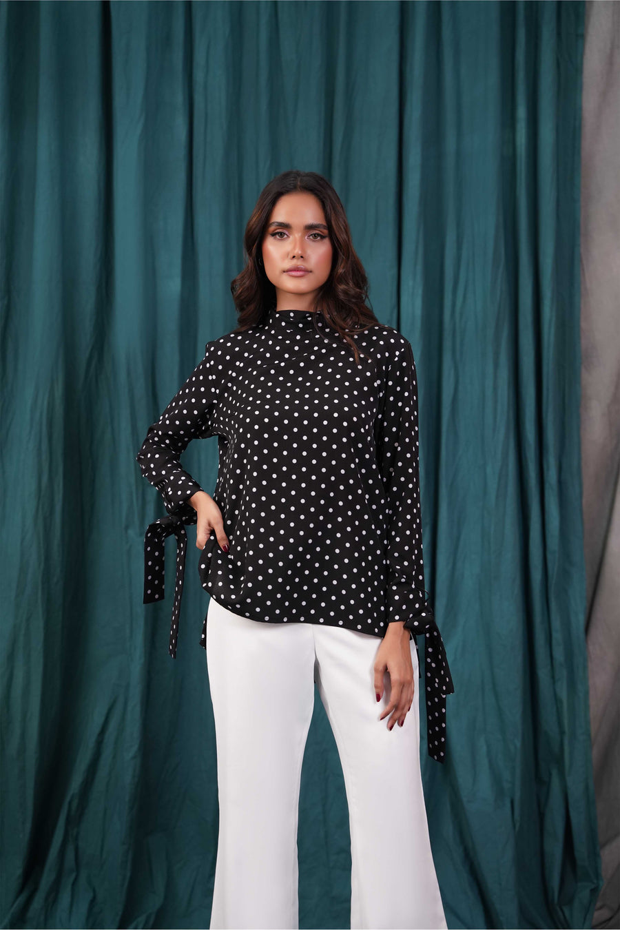 Bow Sleeve Polka Dot Top