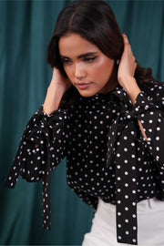 Bow Sleeve Polka Dot Top