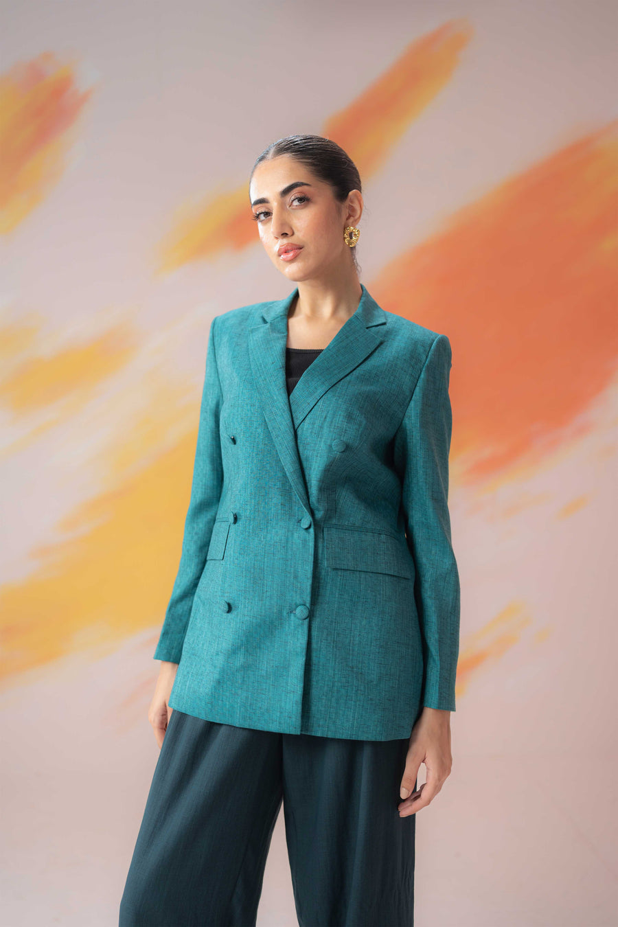 Self Textured Double Breasted Blazer – 4andco