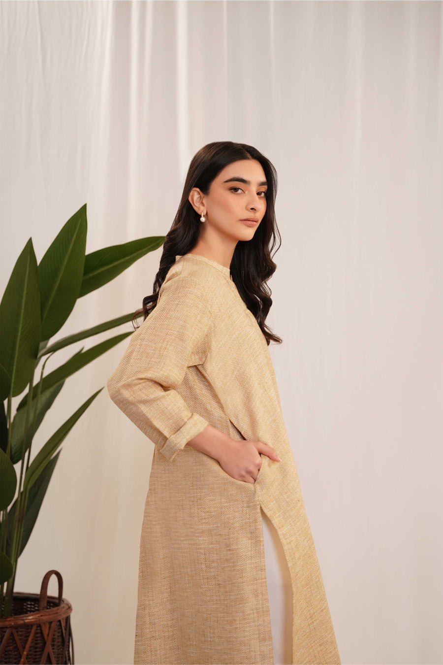 Textured Beige Kurta 4andco Textured Beige Kurta 4andco