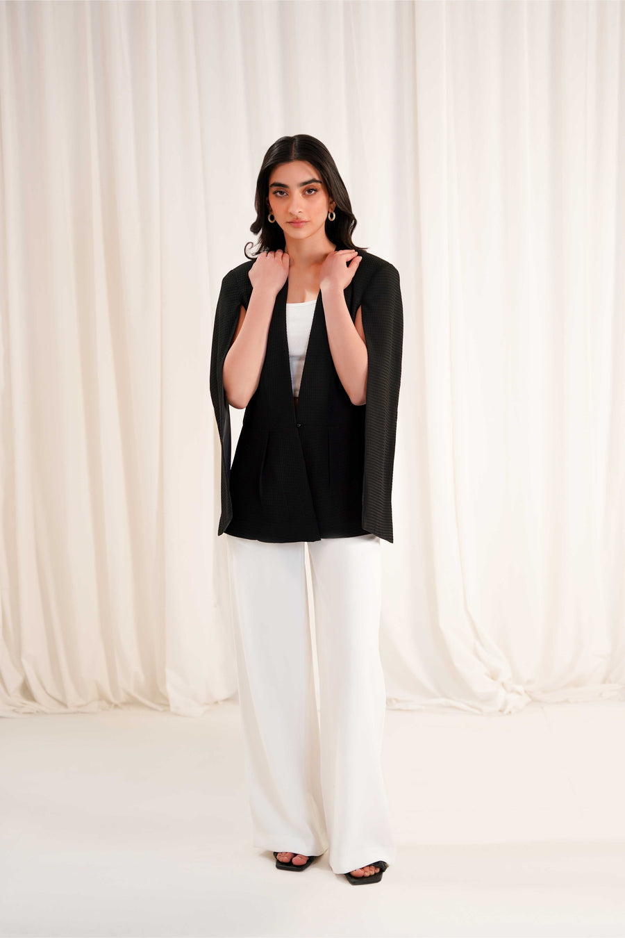 Black Textured Cape Blazer