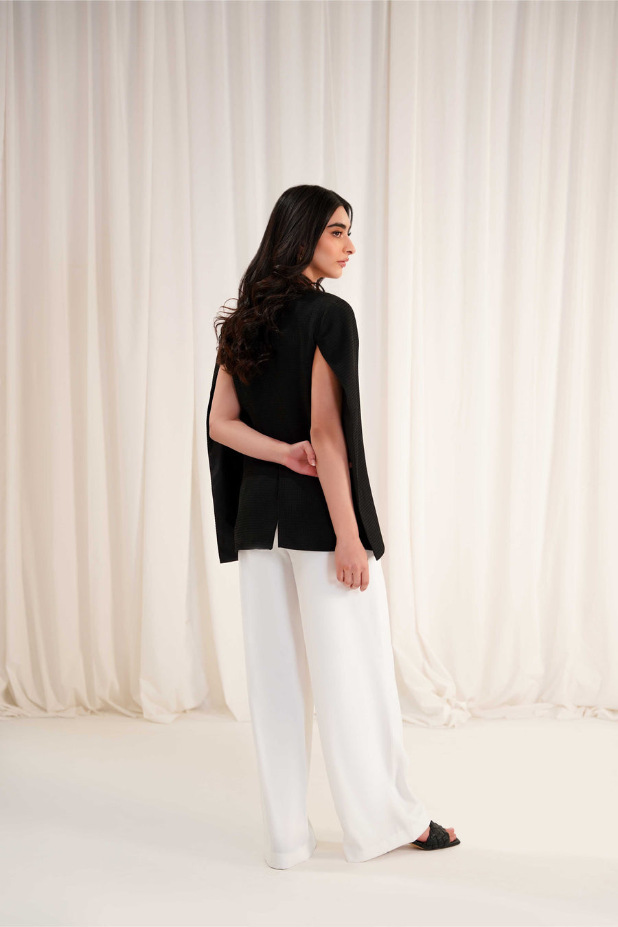 Black Textured Cape Blazer