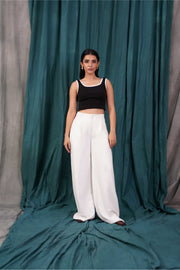 White Pleated Wide Leg Trouser