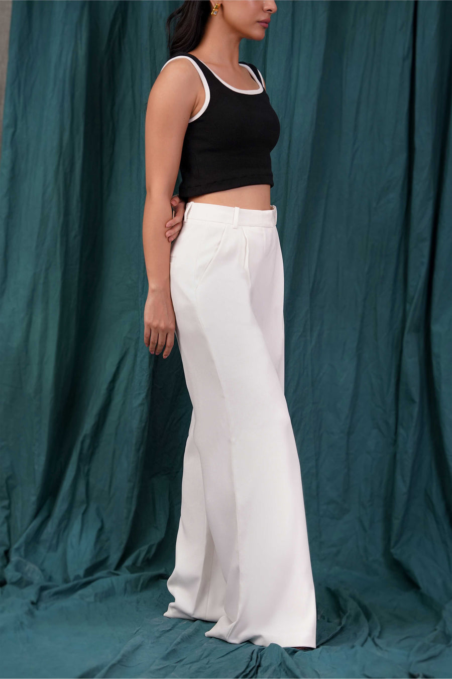 White Pleated Wide Leg Trouser