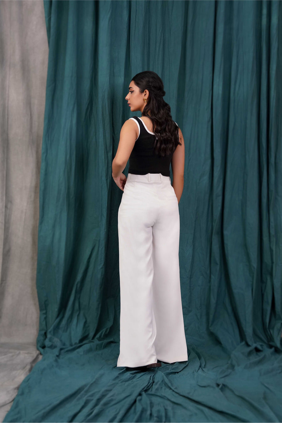 White Pleated Wide Leg Trouser