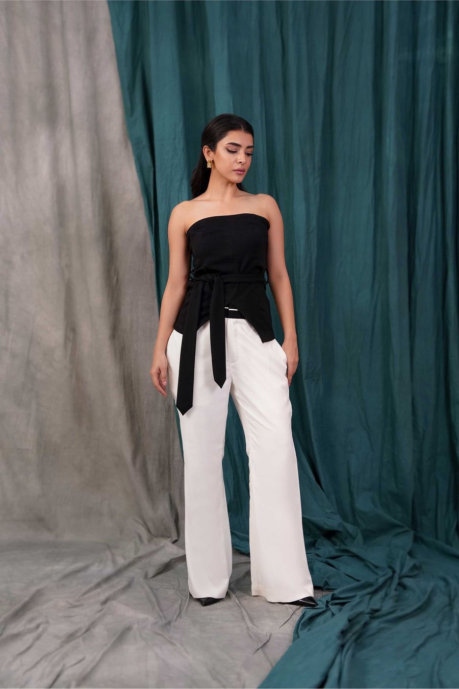 White Monochrome Waist Trouser