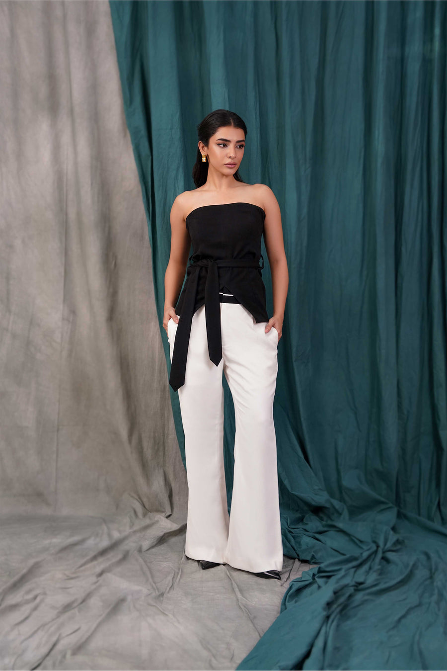 White Monochrome Waist Trouser