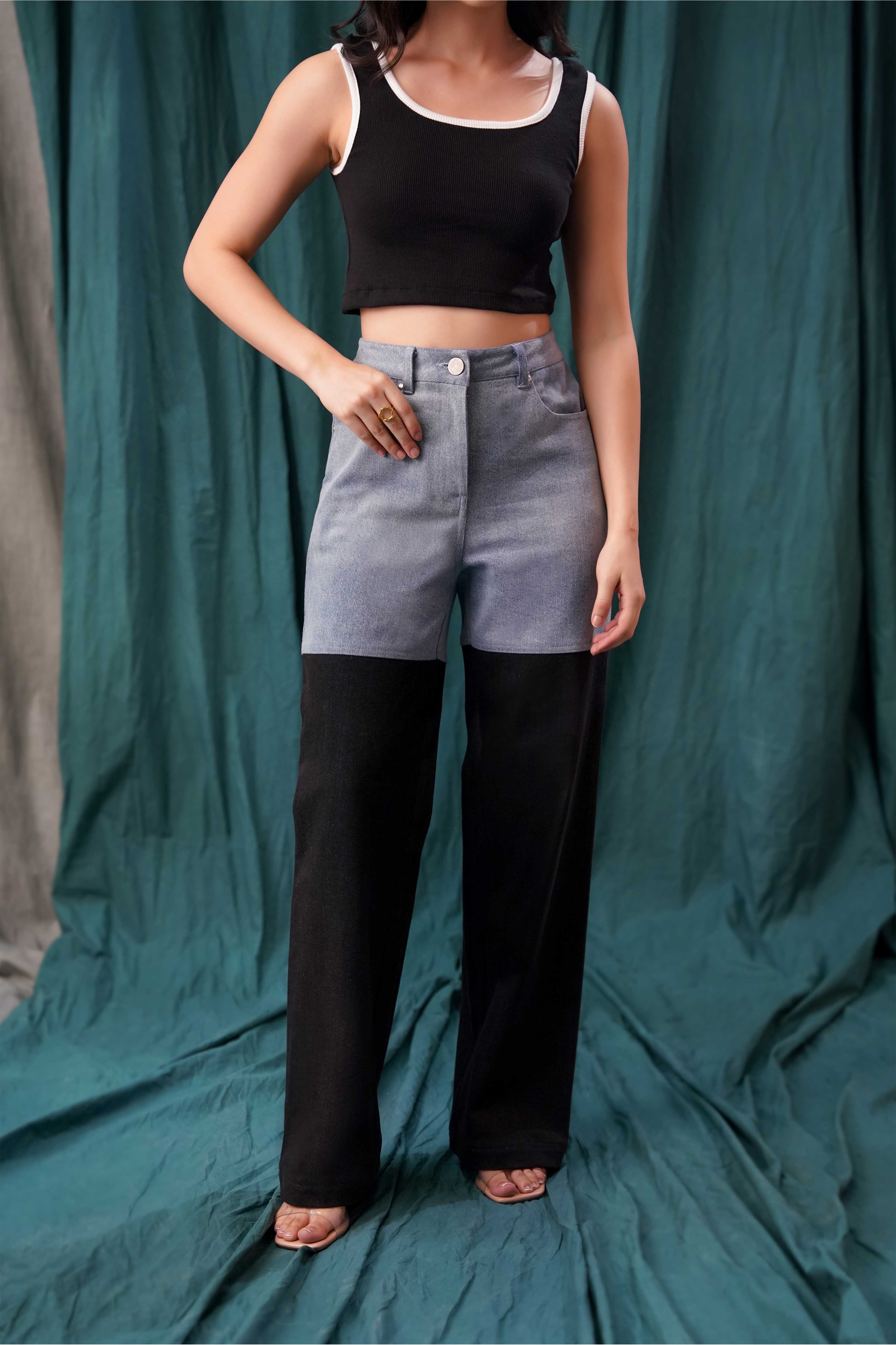 High Waist Two Tone Jeans