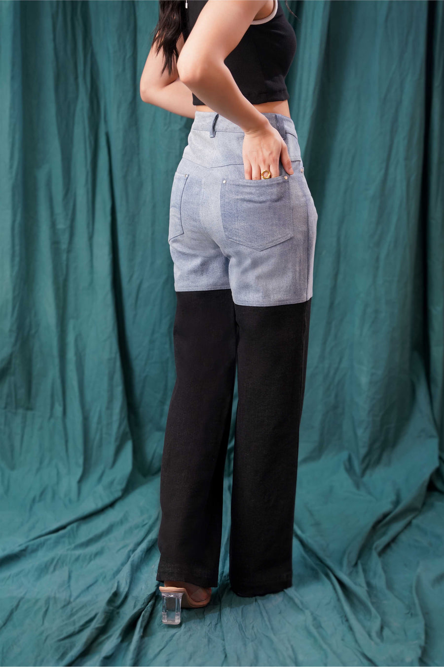 High Waist Two Tone Jeans